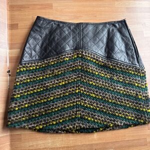 Charlotte Ronson brand mini skirt, black quilted leather top size 8